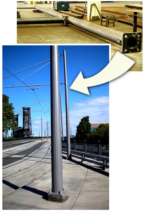 Towers along bridge in Portland, OR. Large metal fabrication